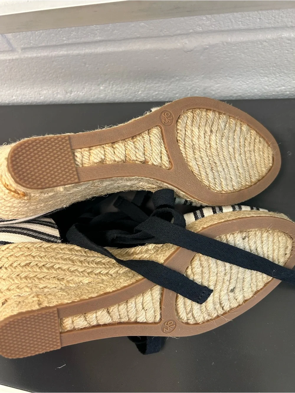 J.Crew Striped Espadrille Wedge Ankle-Tie Sandals - Black & White 9.5